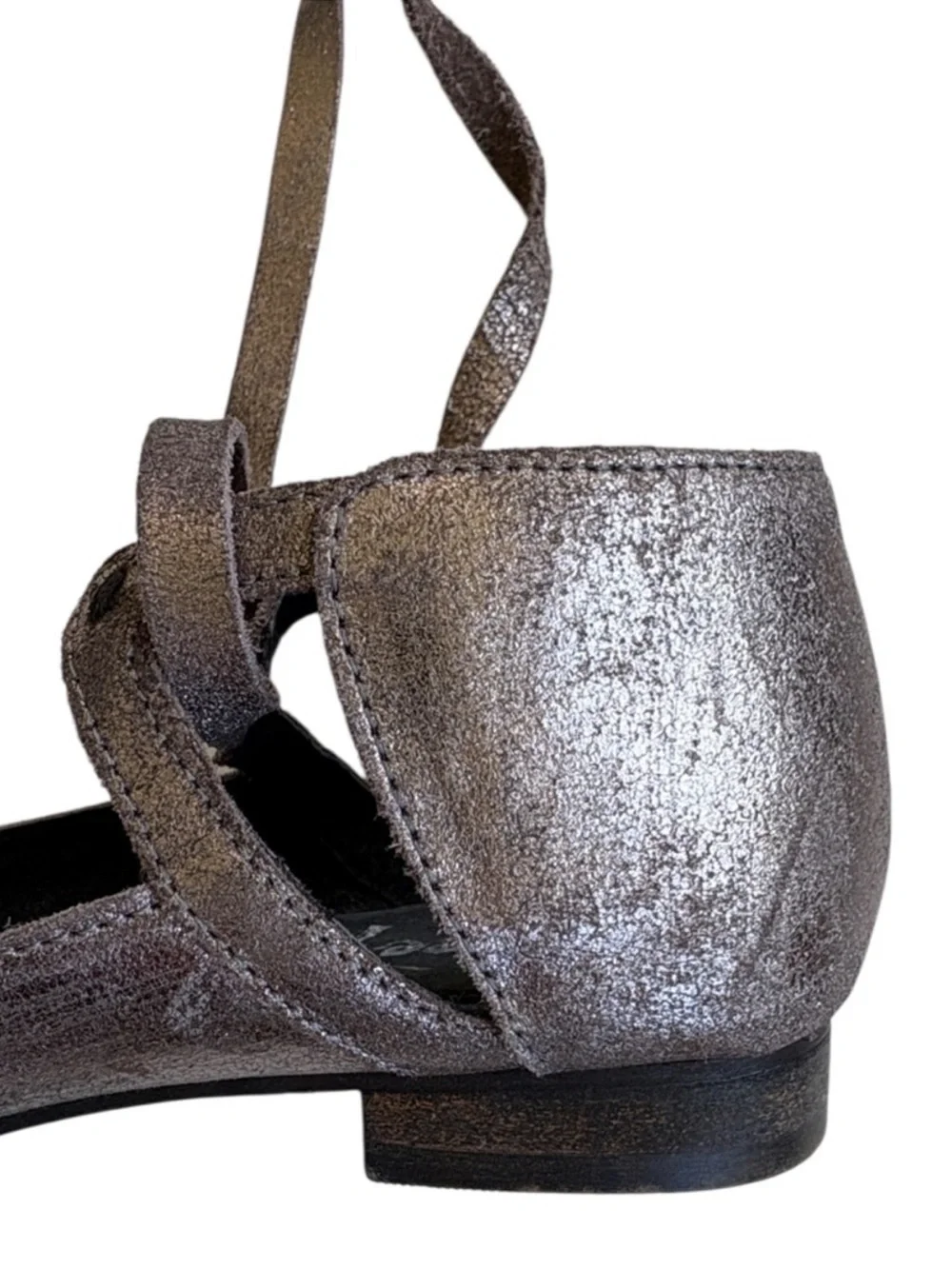 Free People Leather Atlas Metallic Ankle Wrap Ballet Flats Size 6.5